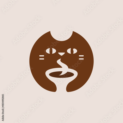 a circle silhouette of a cat and coffee cup logo