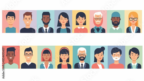 Diverse Group of People Portraits in a Row.