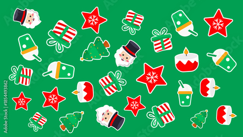 Christmas themed like stars presents and santa claus 4K pattern video
