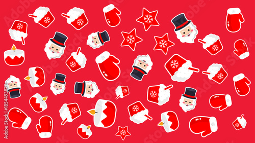 Santa mittens candles stars and hot drinks on red 4K pattern video