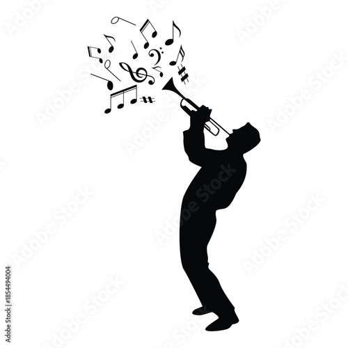 trumpet player silhouette design. entertainer sign and symbol.