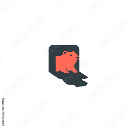 Groundhog day shadow icon with groundhog perched on single rock block vector illustration