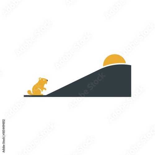 Groundhog day shadow icon with groundhog next to snow mound and sprout vector illustration