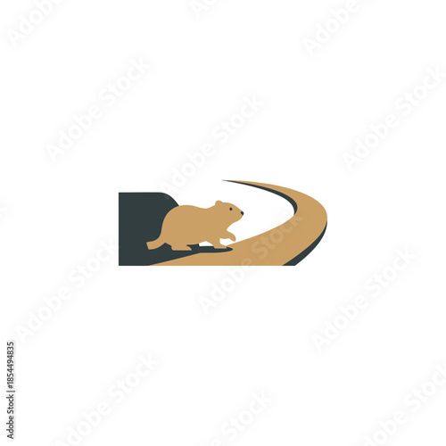 Groundhog day shadow icon with groundhog holding small blank flag vector illustration