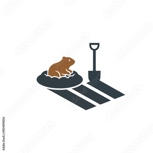 Groundhog day shadow icon with groundhog holding small blank umbrella vector illustration