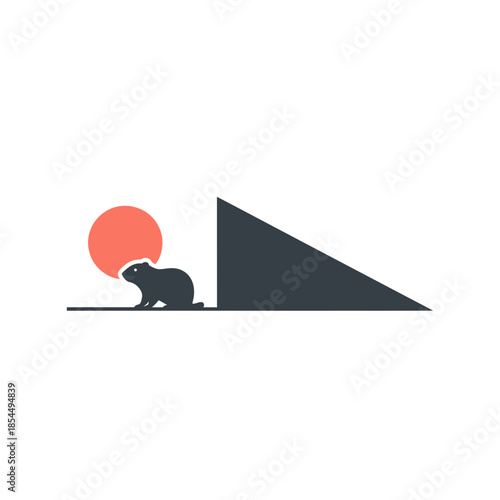 Groundhog day shadow icon with groundhog in surprised posture silhouette vector illustration