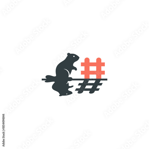 Groundhog day shadow icon with groundhog face close up and large shadow vector illustration