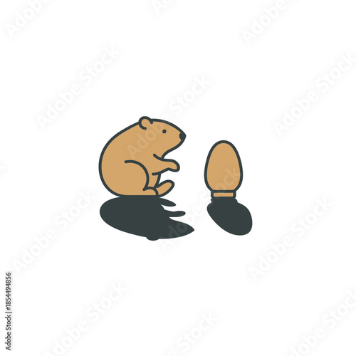 Groundhog day shadow icon with groundhog emerging from mound with shovel vector illustration