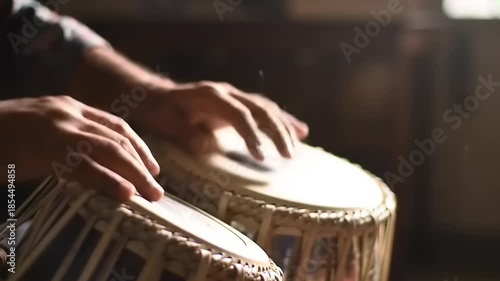 Playing Tabla Drums with Hands Detail, and Closeup.
