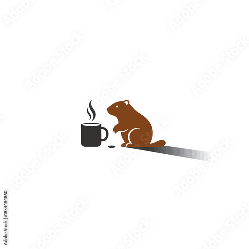 Groundhog day shadow icon with groundhog emerging from rounded square burrow vector illustration