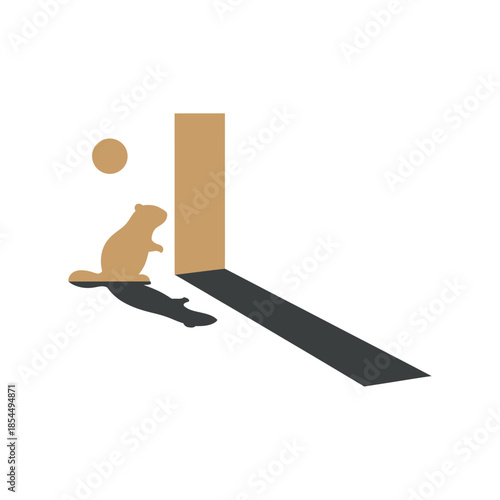 Groundhog day shadow icon with groundhog and minimalist wind swirl vector illustration