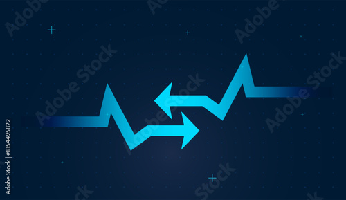 Move forward arrows Vertical glow effects hint at real‑time performance tracking and KPIs concepts. on dark digital grid background analytics dashboards, vector