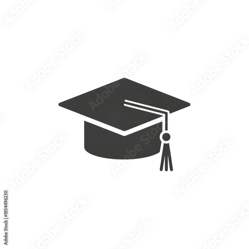 Isolated vector icon of a white graduation cap and diploma tassel representing academic success and university degree achievement for a graduate student.