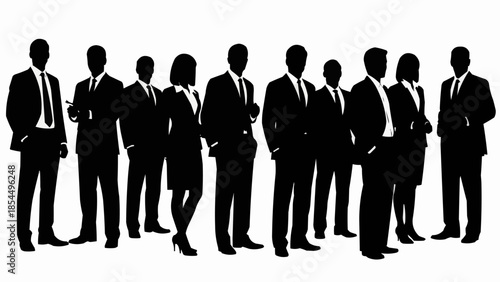 Silhouette of a diverse group of business professionals standing together.