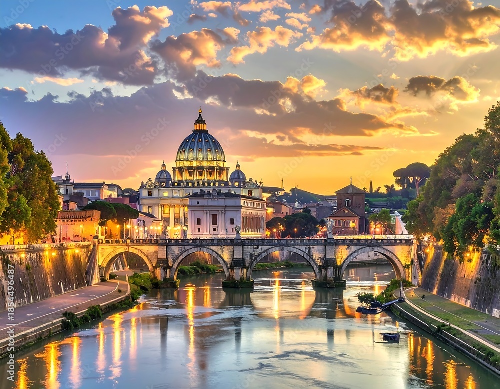 Fototapeta premium Scenic Italian cityscape with a large dome during a sunset