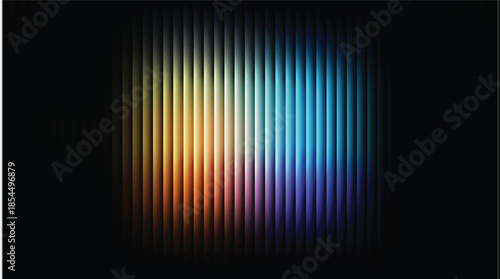 Neon ripple glass gradient on deep midnight. Sharp ribbed distortion, cinematic glow; futuristic texture background, vector illustration