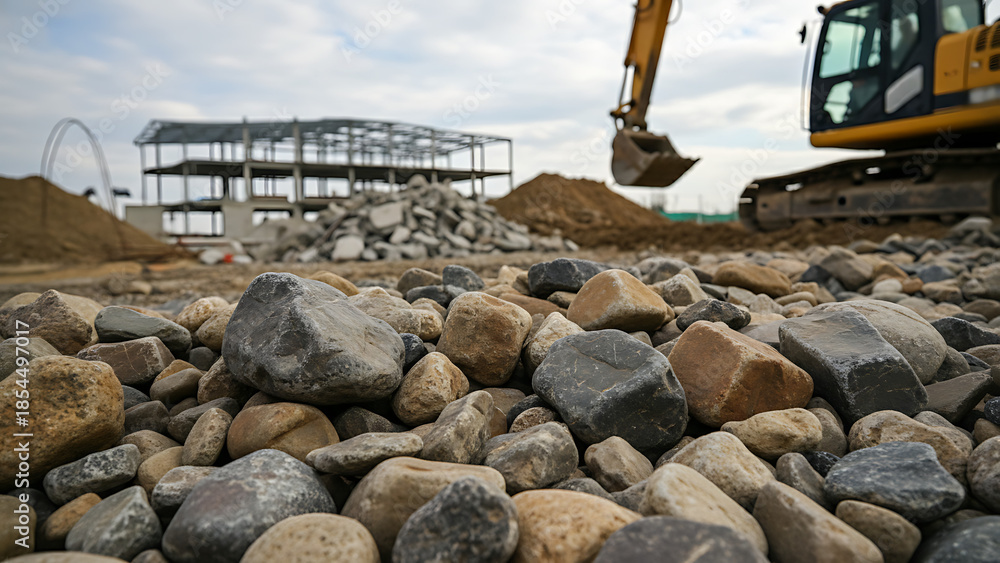 Obraz premium Reusable waste from old buildings construction demolition material recovery circular economy opportunity construction debris recycling sustainable resource management, Sustainable Construction
