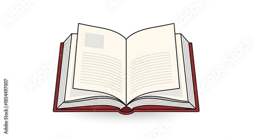 Open Book with Blank Pages and Red Cover on White Background.