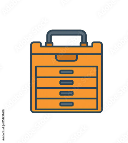 Orange toolbox with drawers and handle.