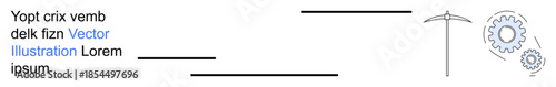 Industry, mining tools, mechanical processes, gear systems, engineering design, machinery. Minimalist pickaxe with a gear and engineering-related diagram. Industry and mining tools theme