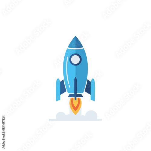 A vintage cartoon spaceship vector illustration of a retro rocket ship launching into space, designed as a stylized travel icon and science symbol isolated on a white background.