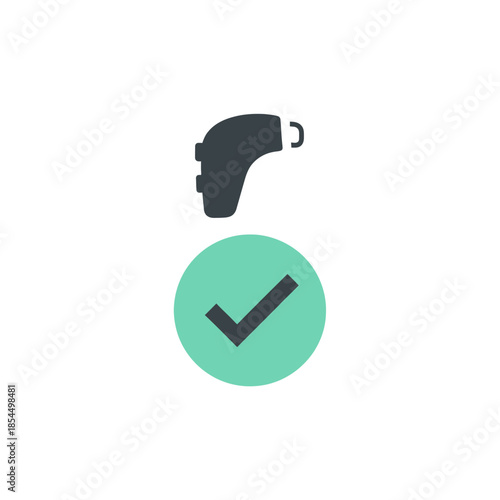 World hearing day hearing aid symbol screening ready checkmark badge vector illustration