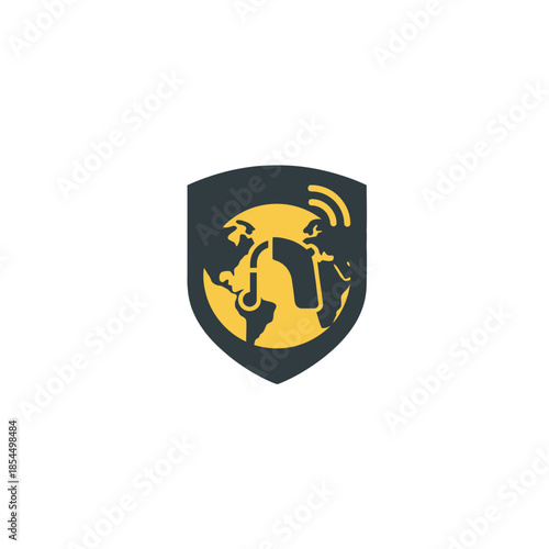World hearing day hearing aid symbol shielded globe disk and shield design vector illustration