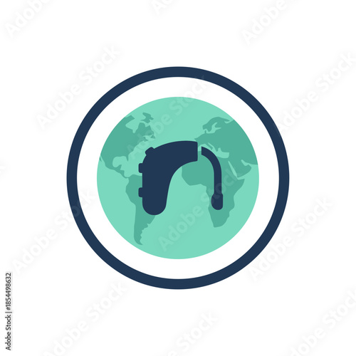 World hearing day hearing aid symbol global awareness simplified globe disk vector illustration