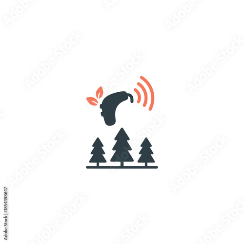 World hearing day hearing aid symbol forest calm tree silhouettes baseline vector illustration