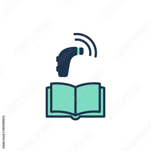 World hearing day hearing aid symbol education and guidance open book icon vector illustration