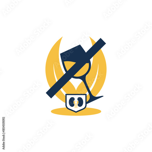 World kidney day healthy lifestyle limit alcohol generic glass with cross band vector illustration