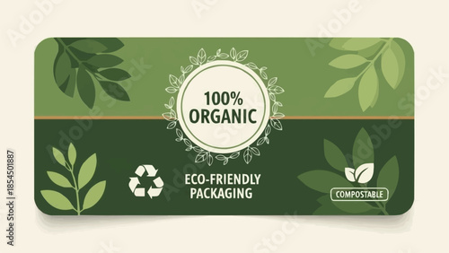 Eco-Friendly Organic Packaging Label Design with Leaf Motifs.
