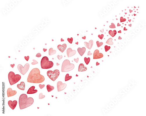 Heart Confetti Trail Watercolor Design – Valentine Decoration Isolated on White
