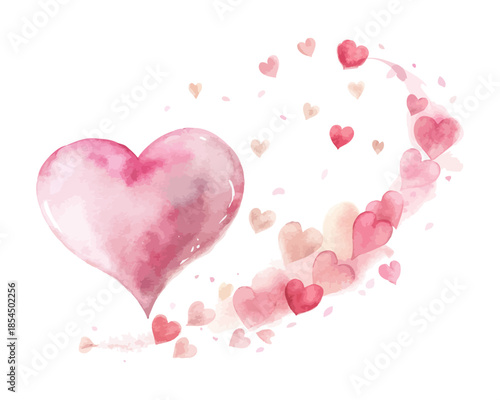 Heart Confetti Trail Watercolor Design Valentine Decoration vector illustration isolated on white background