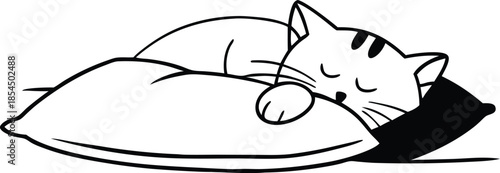 Cute Sleeping Cat Silhouette With Pillow