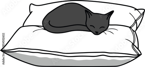 Cat Silhouette Cozy Resting With Pillow