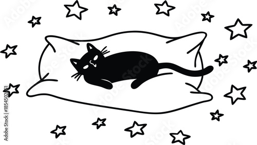 Cat Silhouette Lying Calmly With Pillow