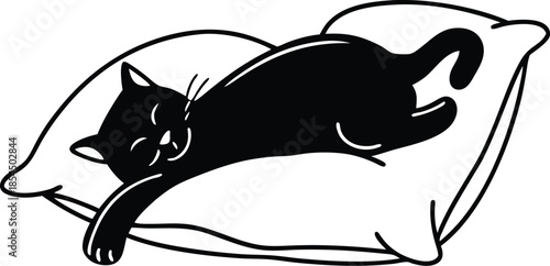 Cute Kitten Silhouette Sleeping With Pillow