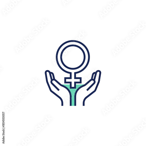 International womens day female symbol line art bold outline with cupped hands vector illustration