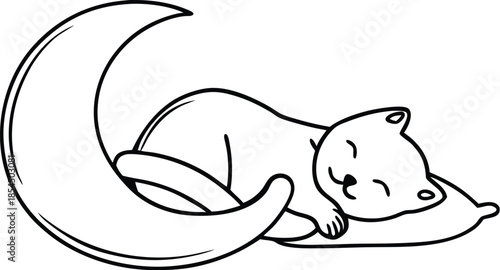 Sleeping Kitten Silhouette Peaceful Sleep With Pillow