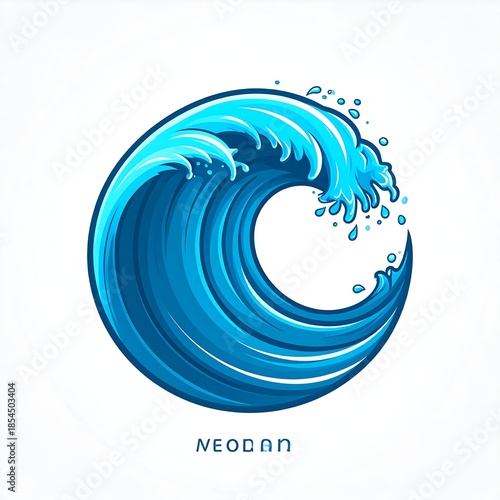 Wallpaper Mural A stylized blue wave crests, forming a circle against a white background, droplets spray Torontodigital.ca