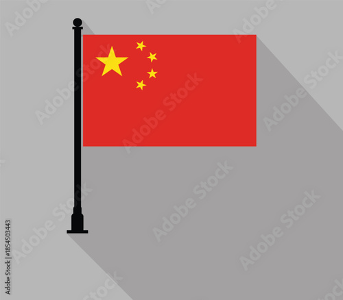 China flag on pole flat design