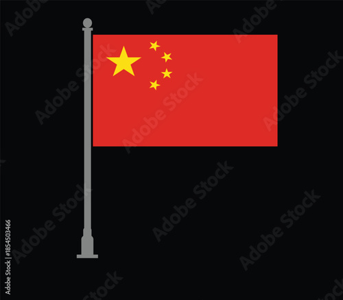China flag on flagpole simple 