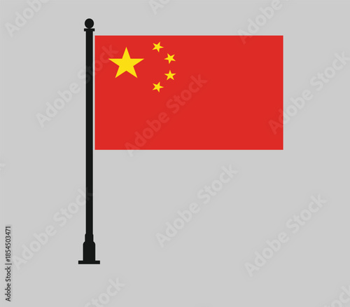 China flag on flagpole flat 