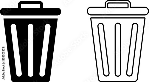 Minimalist Trash Can Icon Duo: Solid and Outline Waste Bin Symbols for UI Delete Functions
