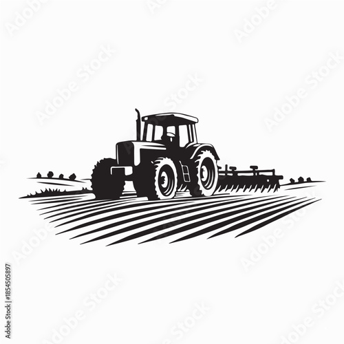 Agriculture logo design template tractor in the field vector illustration