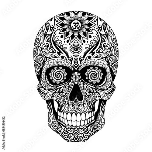 Intricately Designed Sugar Skull Face Illustration.