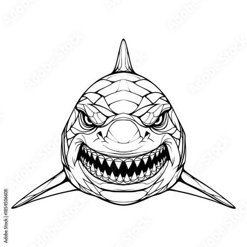 Menacing Shark Head Illustration with Sharp Teeth.