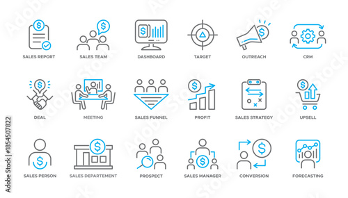 Sales Team icons outline pack collection. Vector Illustration