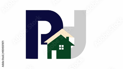 PJ Letter Home Logo Design Concept Vector.